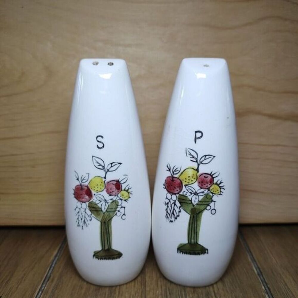Vintage 5" Handpainted‎ Design Fruit Bowl Salt and Pepper Shakers Ceramic Japan